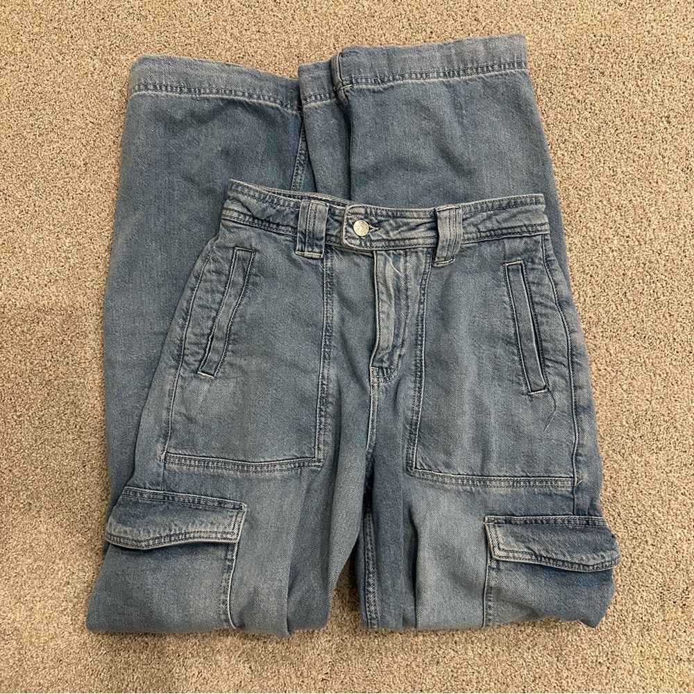 Forever 21 Light Blue Wide Leg Cargo Jeans - Picture 3 of 9